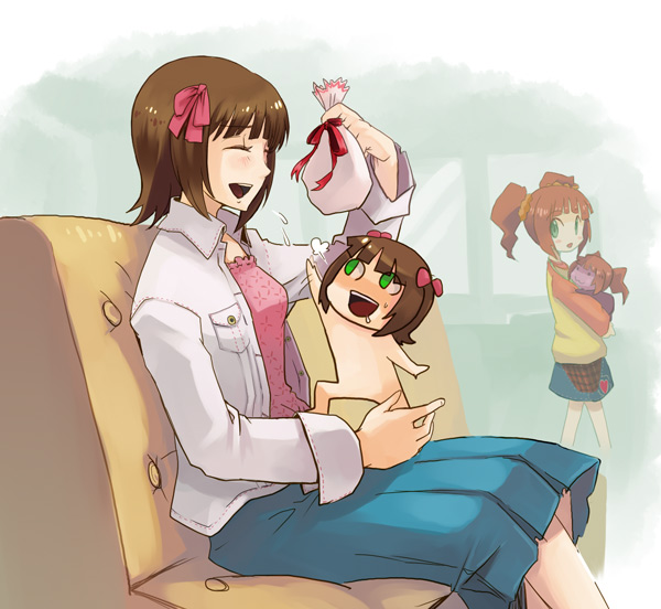 brown_hair, chibi, closed_eyes, idolmaster, mi_(pixiv91989), murai_shinobu, nonowa, short_hair