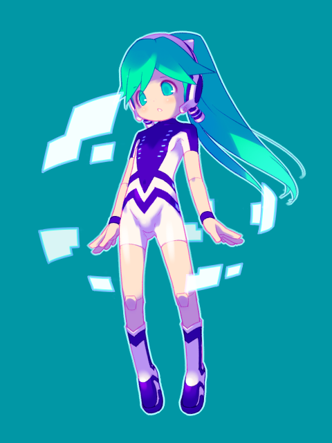 android, ape_escape, blue_eyes, blush, bodysuit, boots, charu_(ape_escape), charu_(saru_getchu)