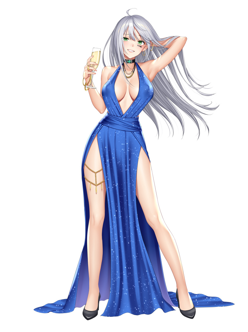 1girl, absurdres, ahoge, arm_behind_head, arm_up, armpits, bangs, bare_shoulders