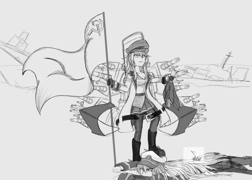 absurdres, azur_lane, bird, cold_war, communist_flag, crossover, eagle, enterprise_(azur_lane)