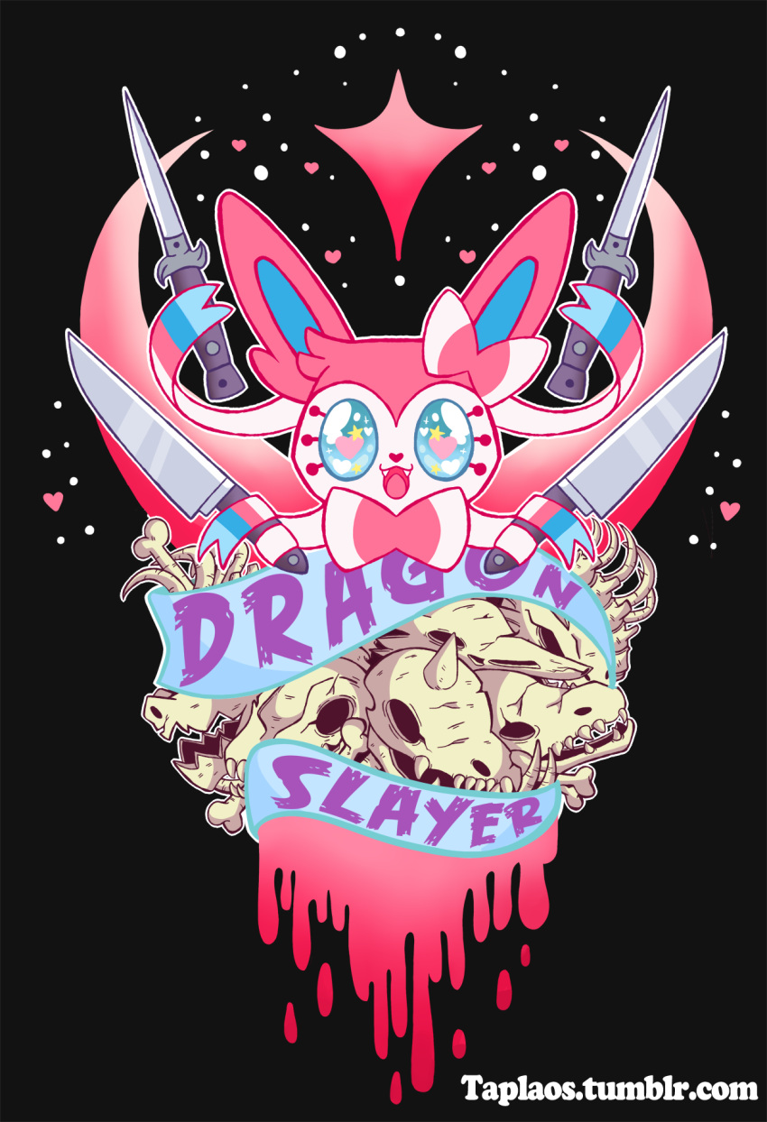 +_+, :d, black_background, bone, commentary, creature, dagger, dragon