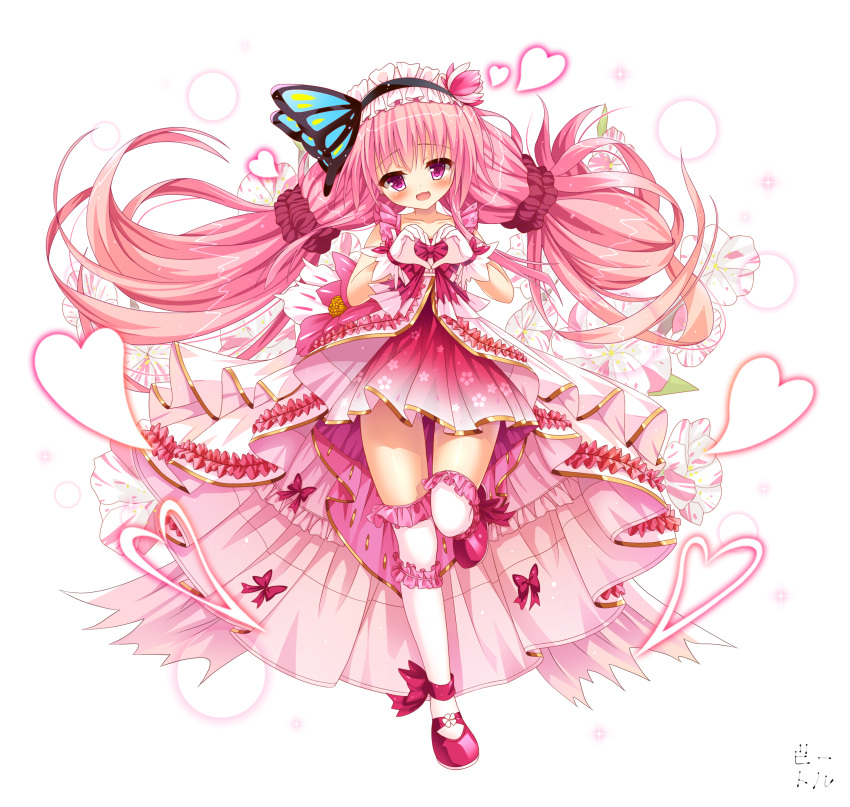 1girl, :d, absurdres, bettle_(b_s_a_n), blush, butterfly_hair_ornament, dress, dress_bow