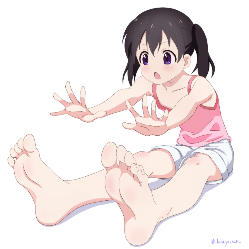 1girl, barefoot, black_hair, blush, body_blush, feet, highres, kuraue_hinata