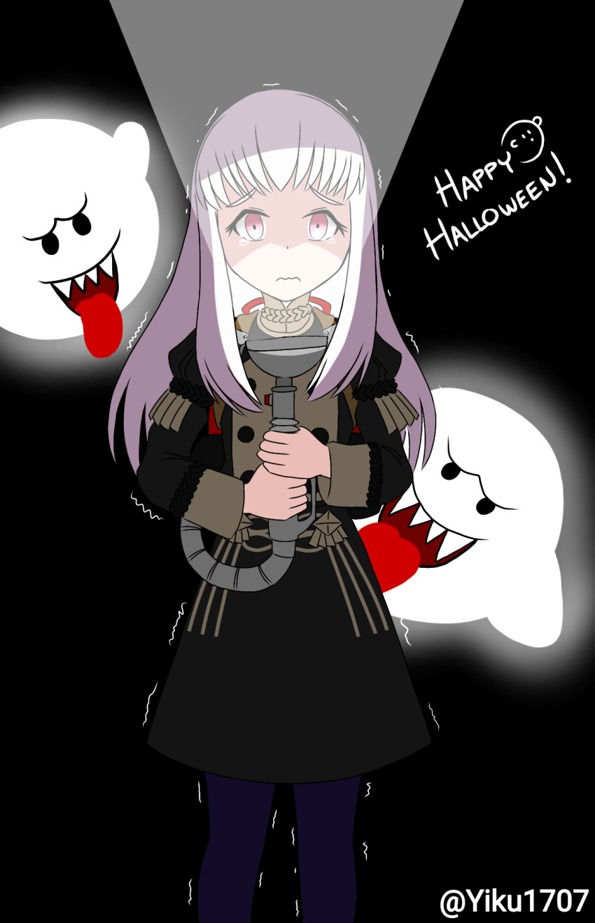 1girl, 2019, angry, artist_name, black_background, boo, boo_(mario), closed_mouth