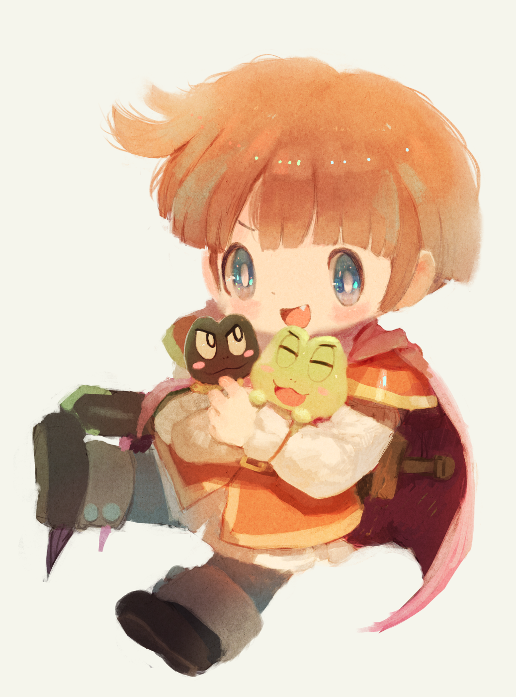 1boy, :d, bangs, belt, blue_hair, blunt_bangs, blush_stickers, boots