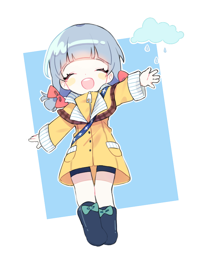 1girl, 417_(ionxx417), :d, ^_^, bangs, black_footwear, blue_background, blue_hair