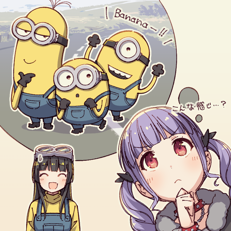>:(, 2girls, :d, ^_^, ayasaka, bang_dream!, bangs, black_gloves