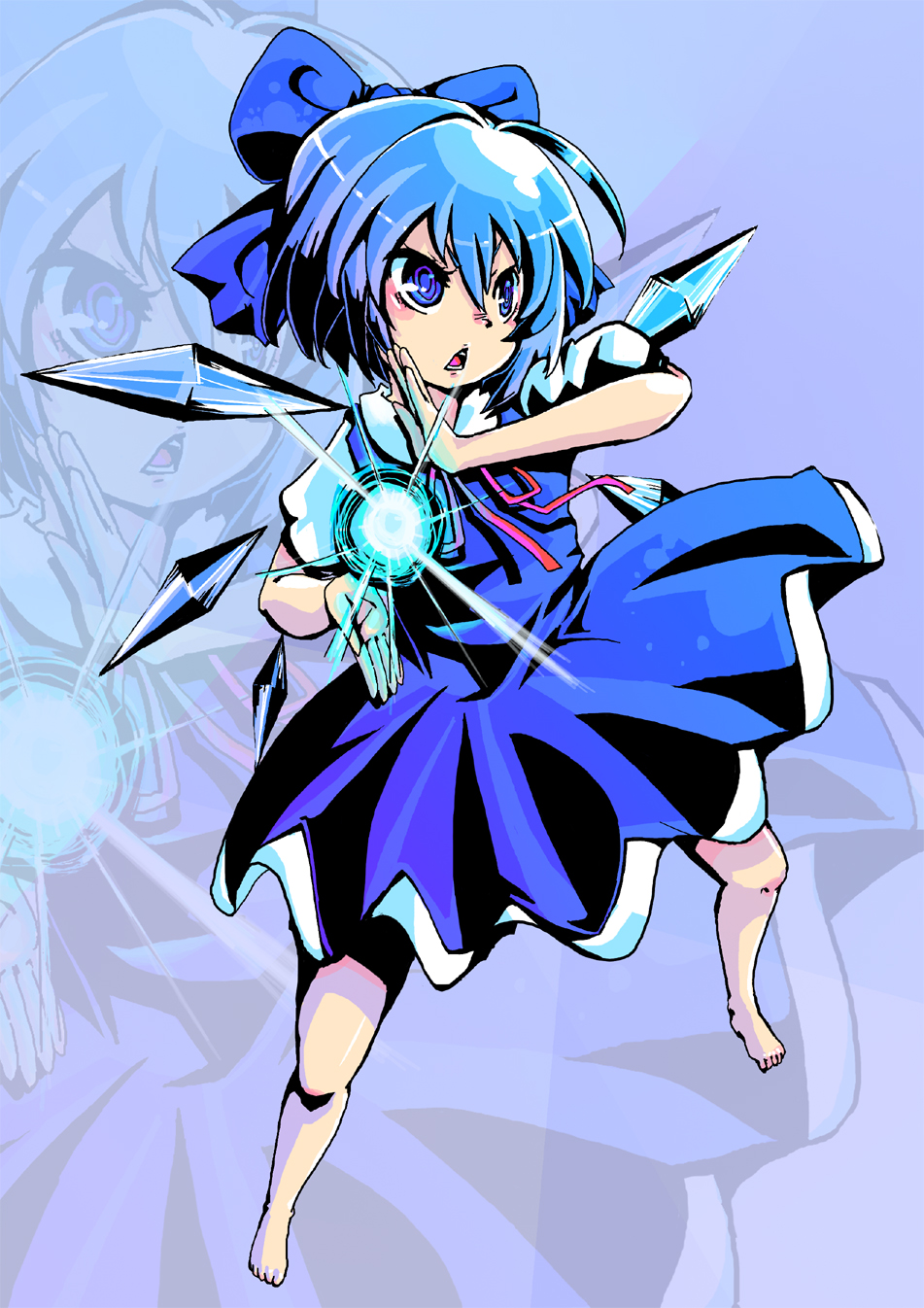 blue_hair, bow, cirno, highres, ribbon, ribbons, short_hair, solo