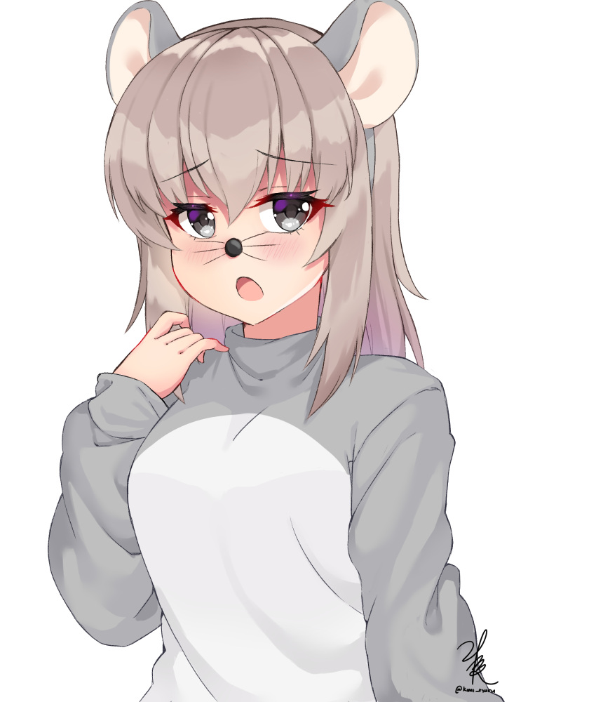 1girl, alternate_costume, animal_costume, animal_ears, artist_name, bangs, blue_eyes, blush