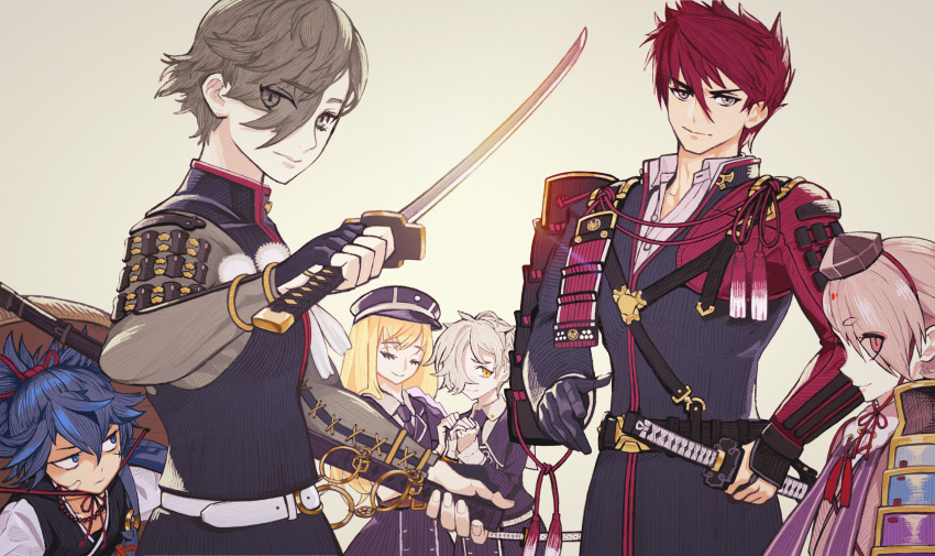 6+boys, absurdres, blonde_hair, blue_hair, closed_mouth, eyes_visible_through_hair, gokotai, gratin_gratin
