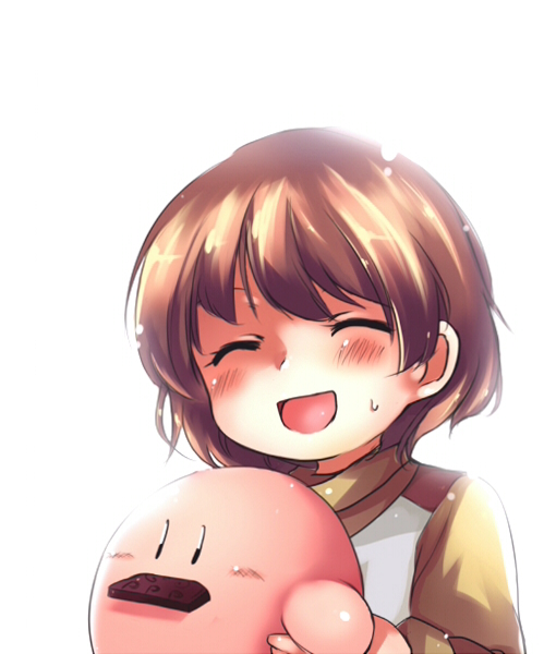 brown_hair, closed_eyes, kirby, kirby_(series), kumuiutabito, laugh, laughing
