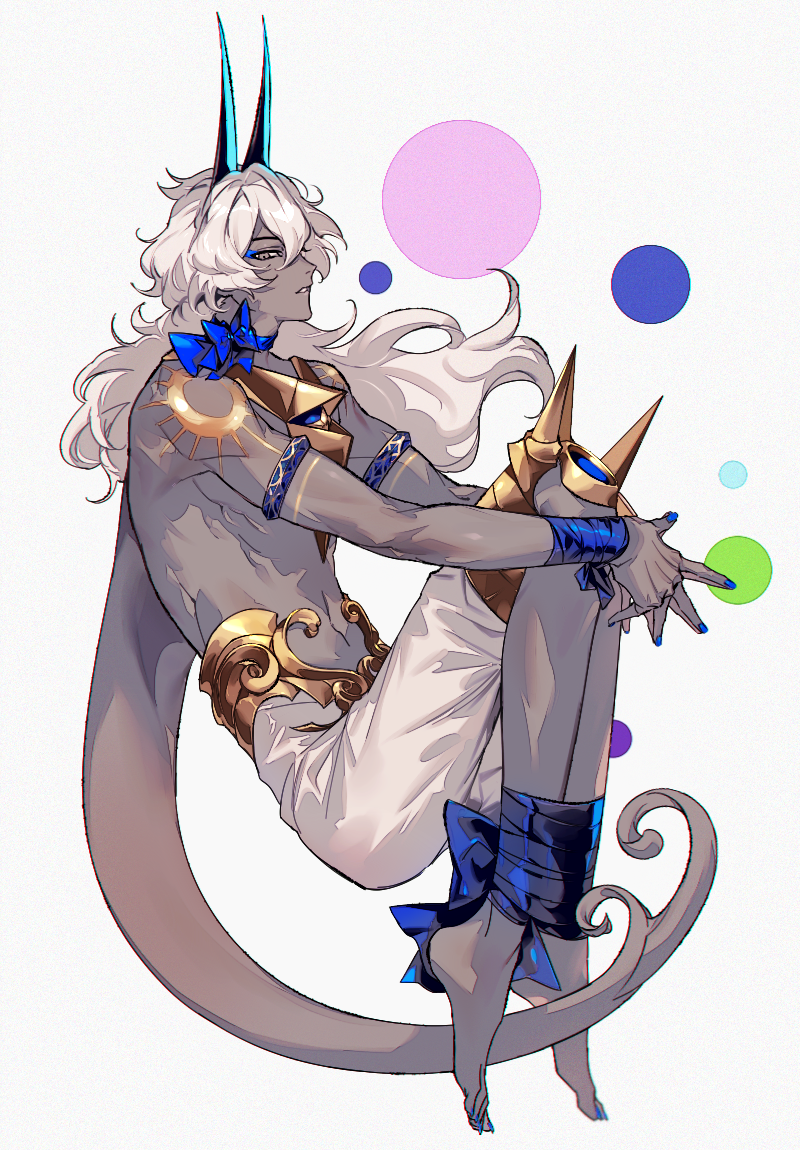 1boy, arjuna_alter, bare_shoulders, barefoot, bound, dark_skin, dark_skinned_male, fate/grand_order