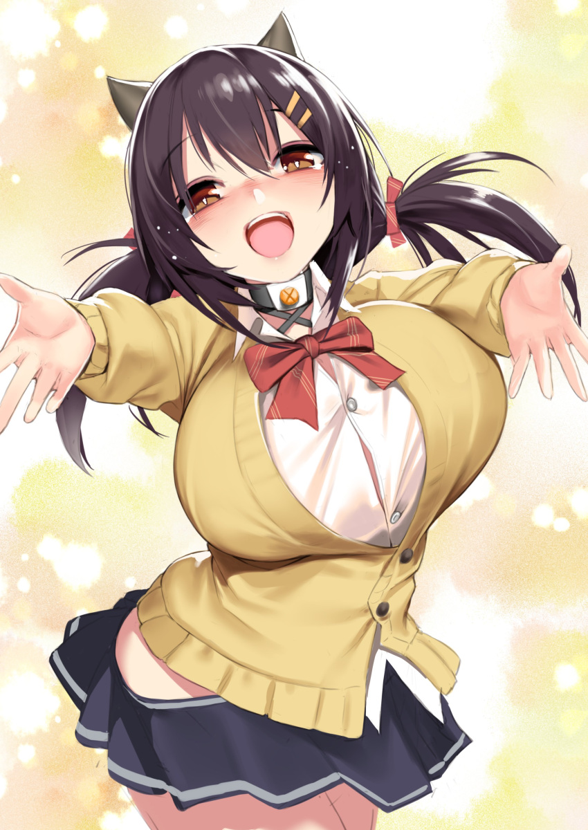 1girl, :d, absurdres, azur_lane, black_hair, blush, breasts, brown_eyes