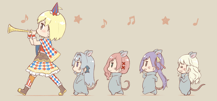 5girls, absurdres, ahoge, animal_costume, animal_ears, argyle, argyle_capelet, argyle_legwear