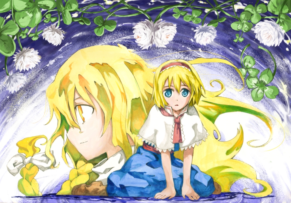 2girls, alice_margatroid, blonde_hair, kirisame_marisa, long_hair, multiple_girls, ogawa_maiko, ribbon