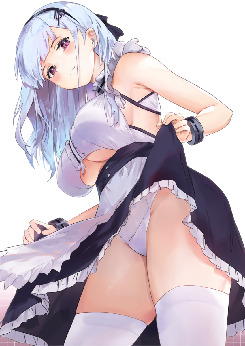 1girl, apron, azur_lane, bangs, bare_shoulders, bk201, black_hairband, black_skirt