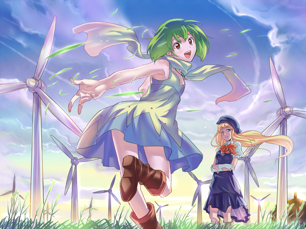 green_hair, hat, hikiyama_towa, long_hair, macross, macross_frontier, ranka_lee, ribbon