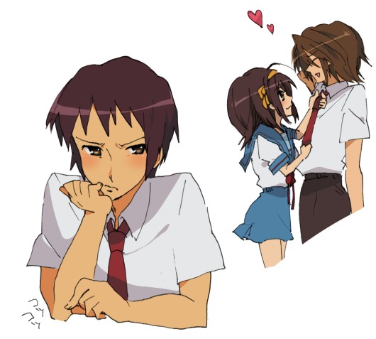 jealousy, koizumi_itsuki, kyon, suzumiya_haruhi, suzumiya_haruhi_no_yuuutsu, tashimo, tie_grab