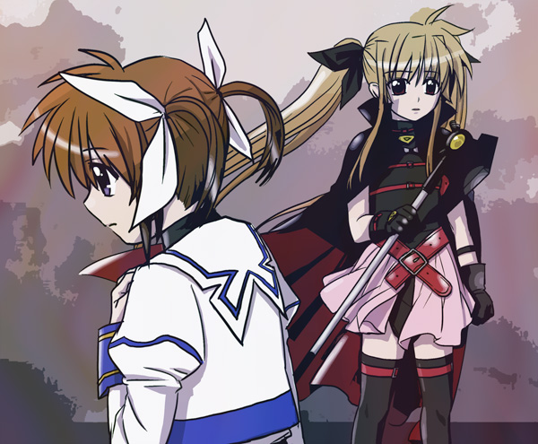 fate_testarossa, hachi_(hachikai), mahou_shoujo_lyrical_nanoha, takamachi_nanoha, thighhighs