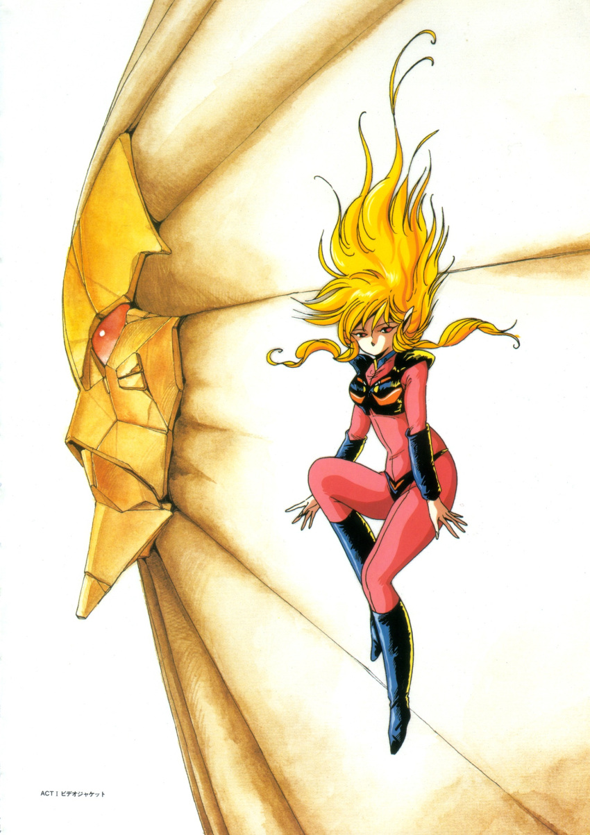 80's, blonde_hair, bodysuit, boots, fight!_iczer-1, highres, iczer-1, official_art