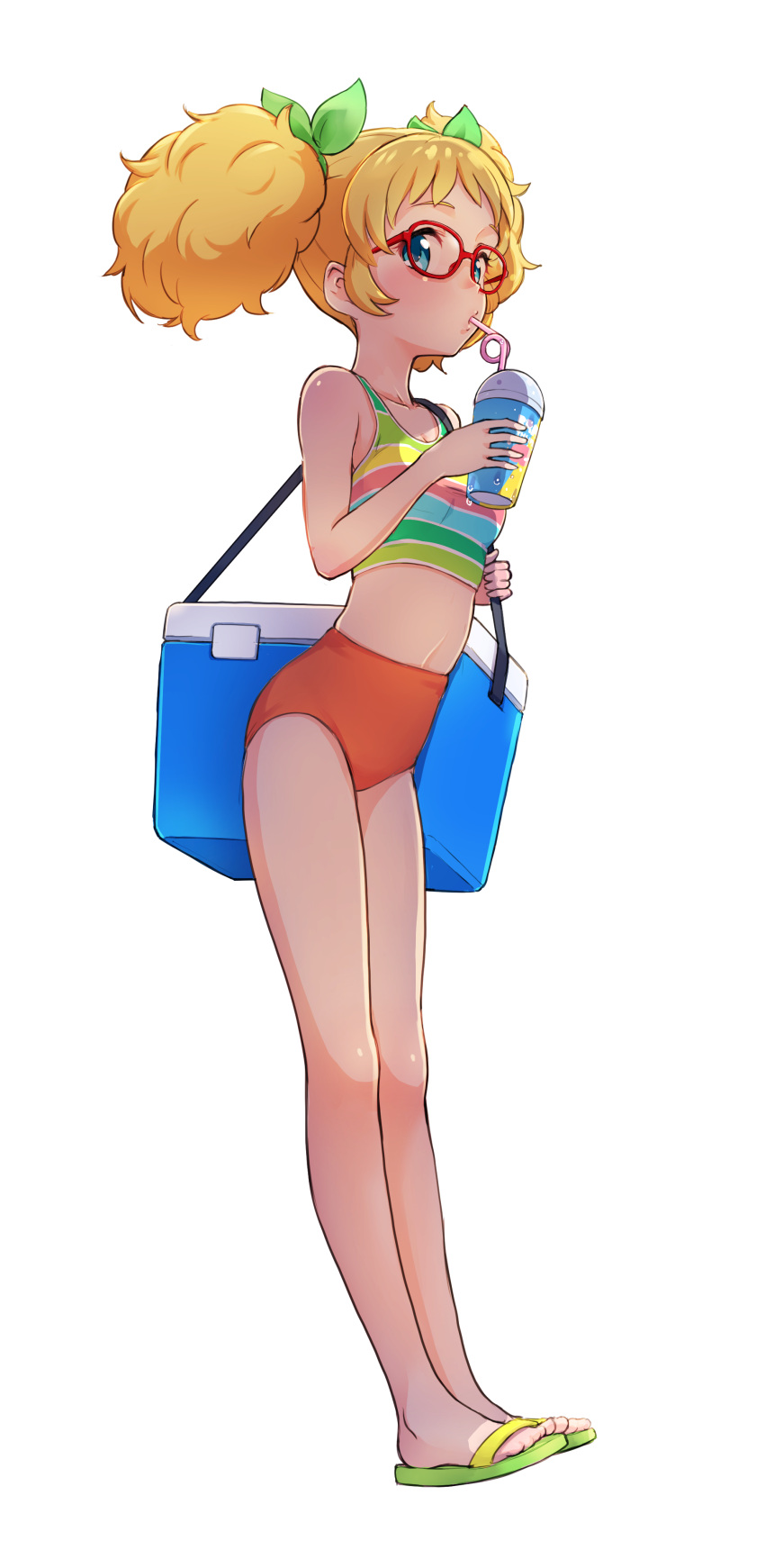 1girl, absurdres, aikatsu!, aikatsu!_(series), bag, bare_legs, barefoot, bikini