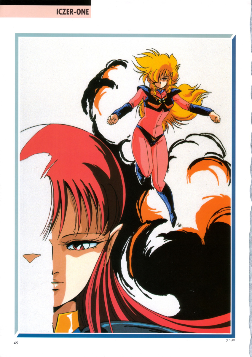 80's, blonde_hair, bodysuit, boots, fight!_iczer-1, highres, iczer-1, iczer-2