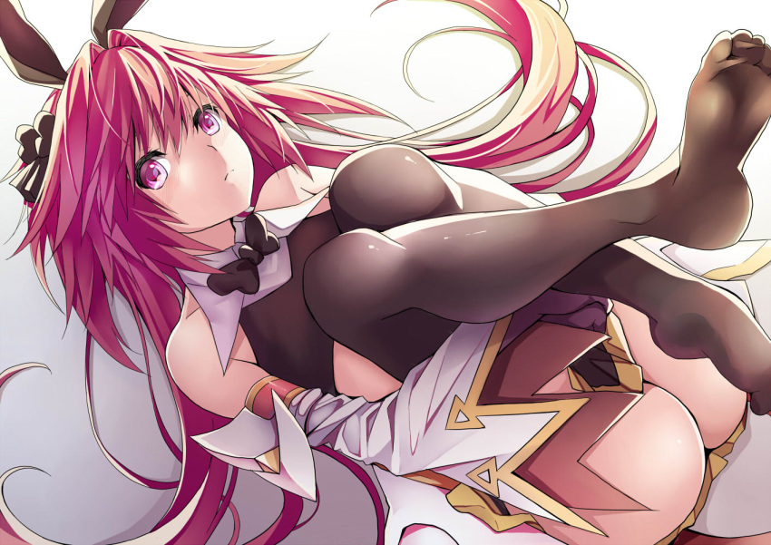 1boy, ass, astolfo_(fate), astolfo_(saber)_(fate), bangs, black_bow, black_gloves, black_legwear