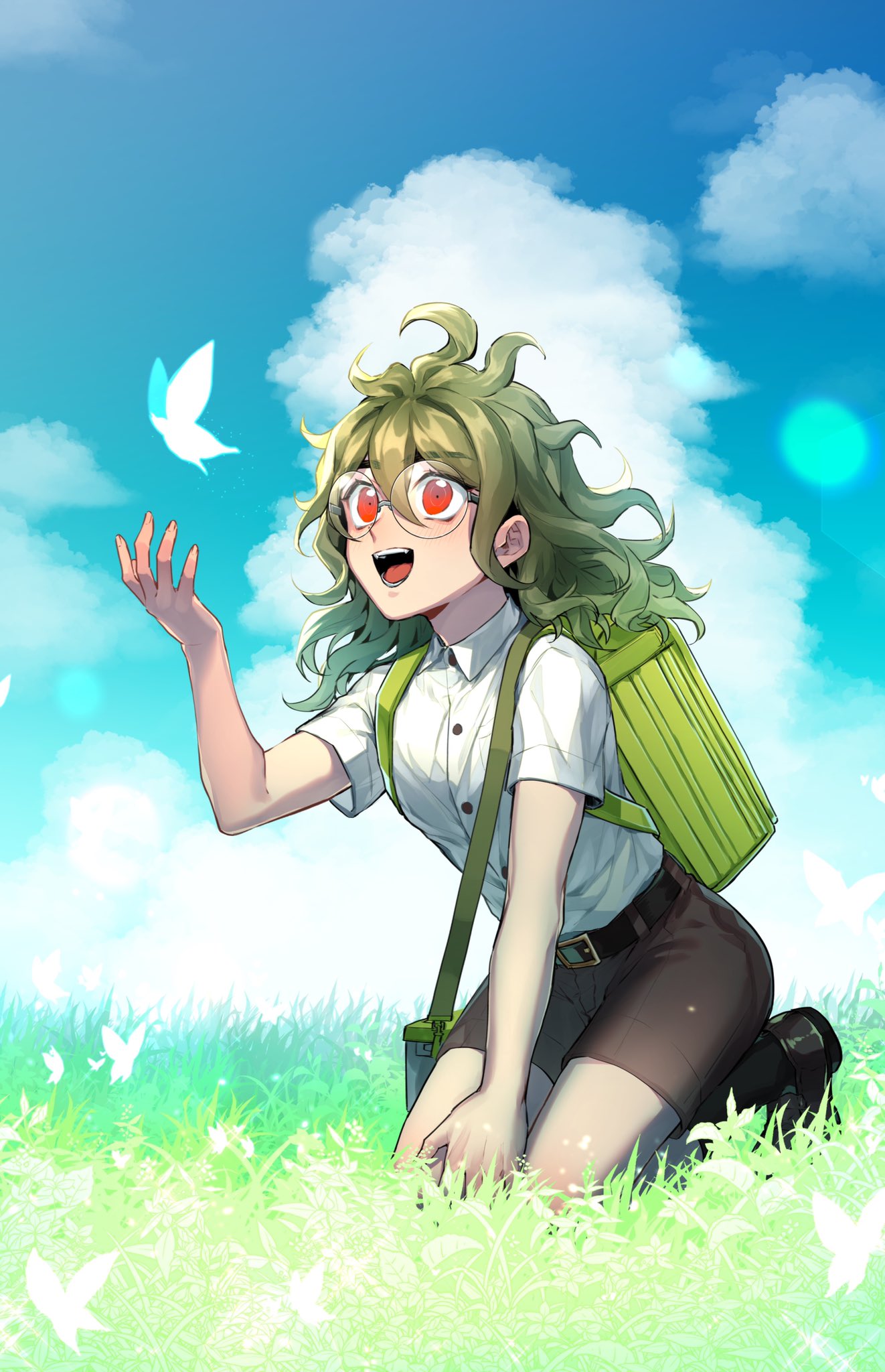 1boy, ahoge, alternate_costume, backpack, bag, bangs, belt, black_belt