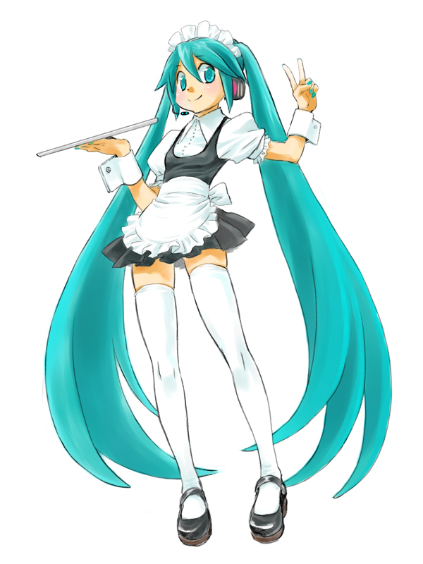 aqua_hair, hatsune_miku, headphones, mary_janes, microphone, nail_polish, nawoko, shoes