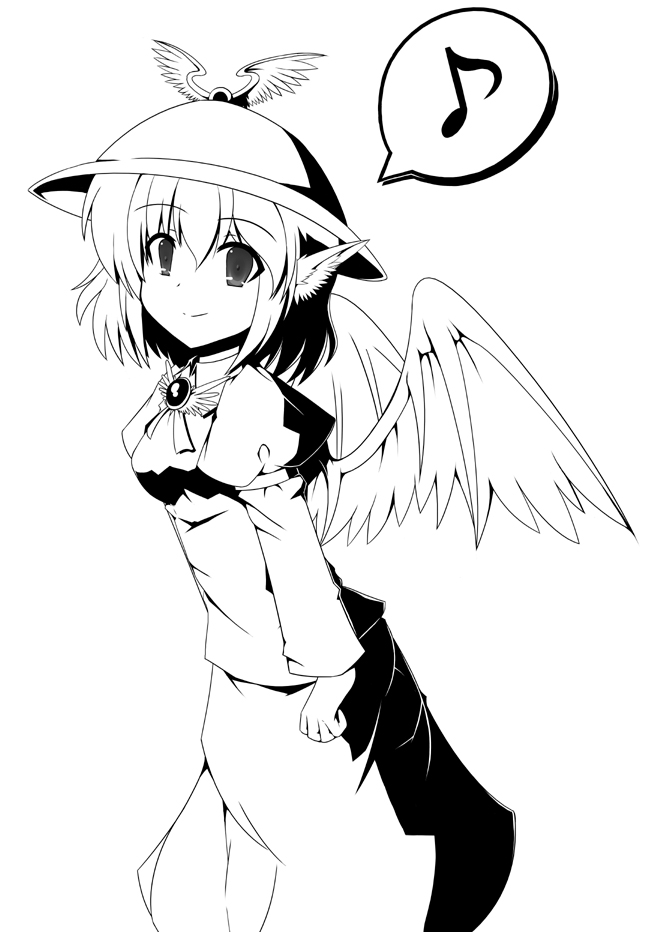 lilac_(artist), monochrome, mystia_lorelei, rairakku, touhou, wings