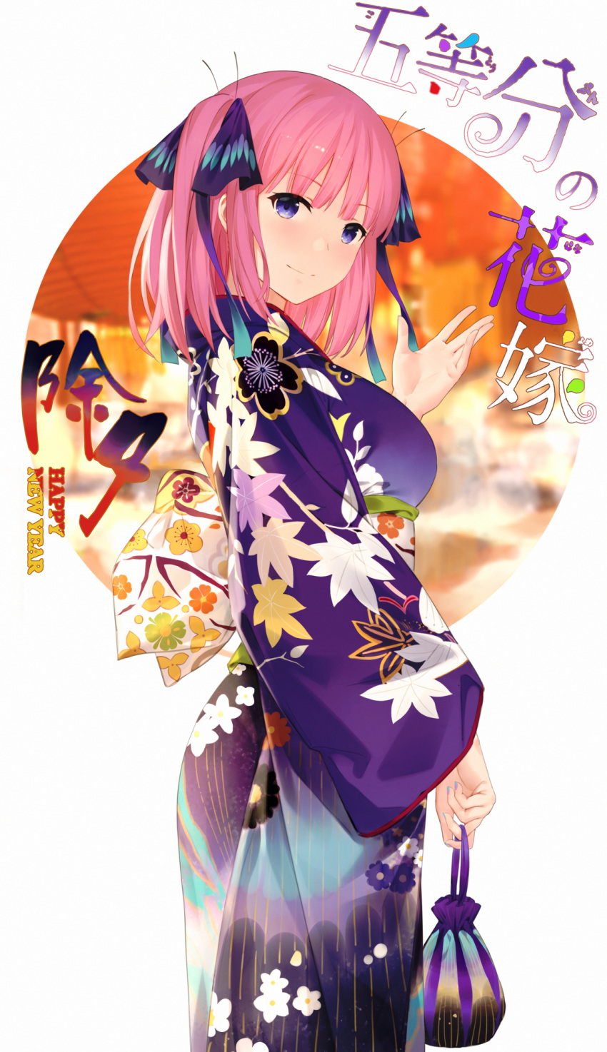1girl, back_bow, bag, bangs, blurry, blurry_background, blush, bow