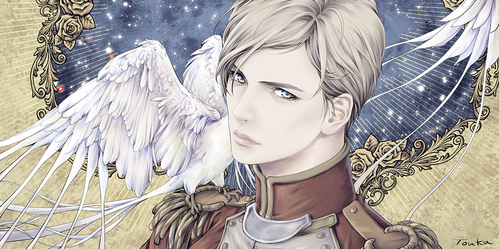 1boy, animal, animal_on_shoulder, artist_name, bird, bird_on_shoulder, blue_eyes, epaulettes, light_brown_hair, looking_at_viewer, male_focus, military, military_uniform, original, solo, toukatoukatouka, uniform, upper_body