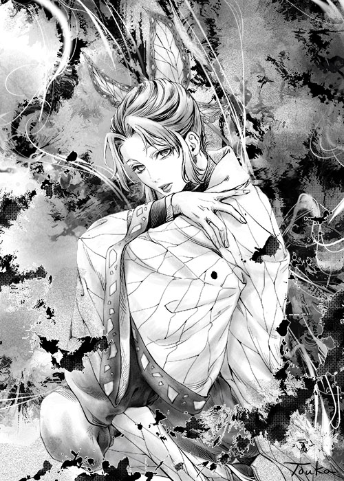 1girl, artist_name, black_hair, butterfly_hair_ornament, hair_ornament, japanese_clothes, kimetsu_no_yaiba, kochou_shinobu