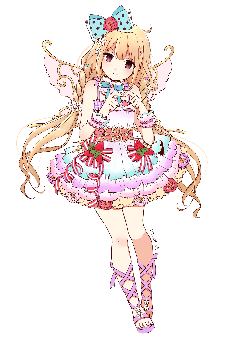 1girl, ahoge, bare_shoulders, blonde_hair, blue_bow, blush, bow, bracelet