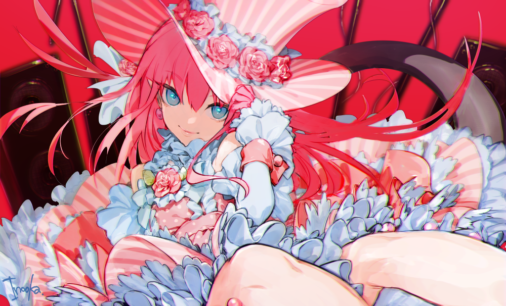 1girl, arm_warmers, bare_legs, blue_eyes, closed_mouth, dress, earrings, elizabeth_bathory_(fate)