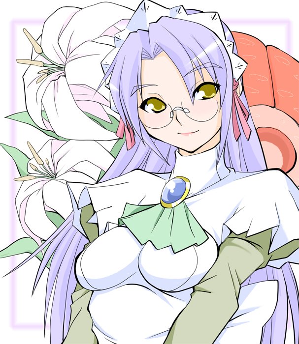 blue_hair, futaba_channel, glasses, hair_ribbon, kiri-san, lavender_hair, long_hair, maid