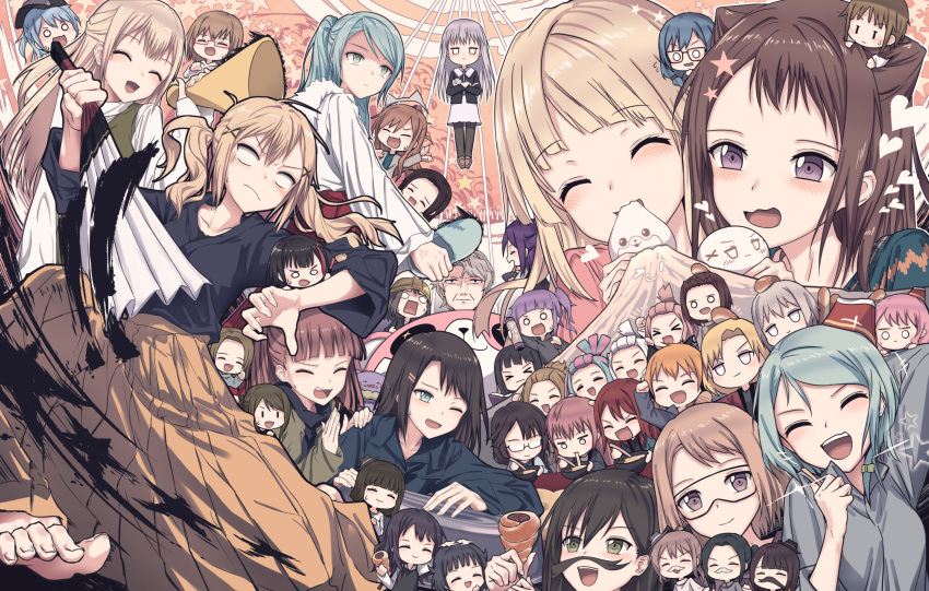 >_<, +++, 6+girls, ^_^, absolutely_everyone, ahoge, anger_vein, annotation_request