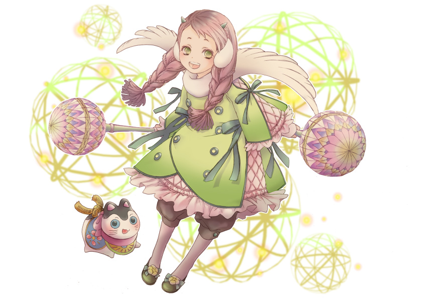 1000sato, 1girl, akita_prefecture, braid, brown_hair, dual_wielding, full_body, green_coat