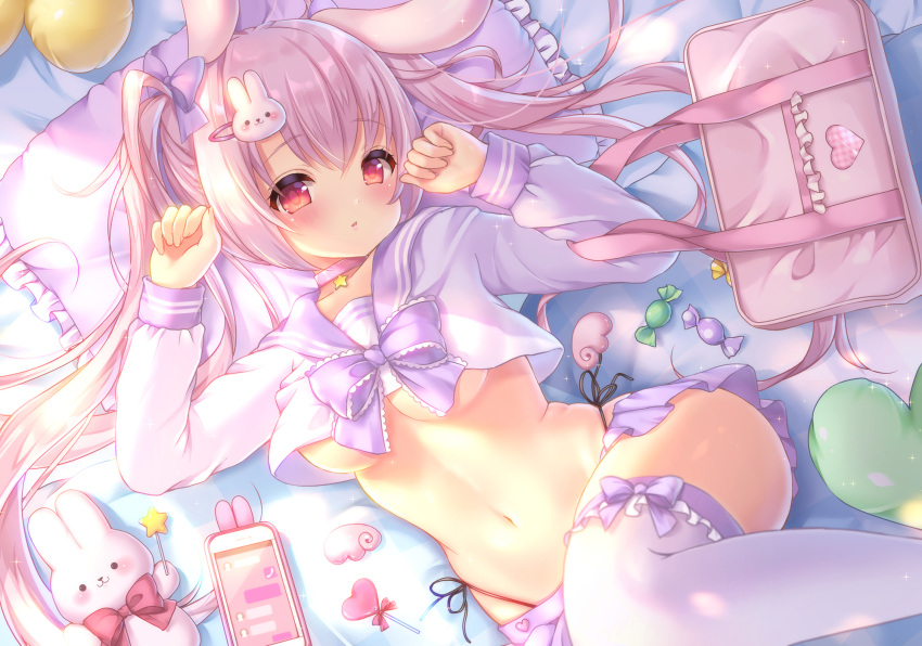 1girl, animal_ears, bag, bangs, black_panties, blush, bow, breasts