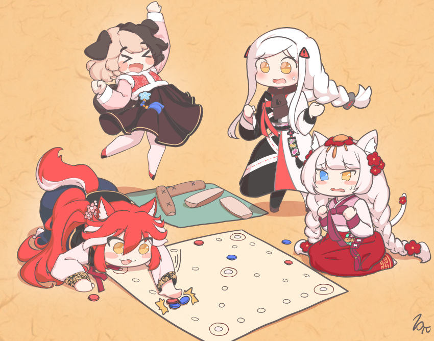 4girls, :3, absurdres, animal_ears, black_hair, black_lilith_(last_origin), blue_eyes, blush