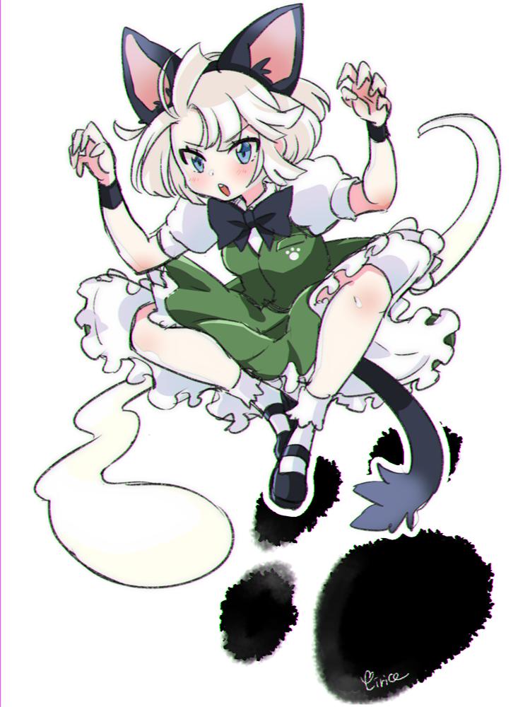1girl, animal_ears, black_footwear, black_neckwear, blue_eyes, blush, bow, bowtie
