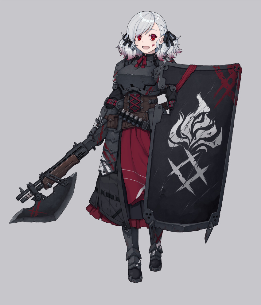 1girl, absurdres, armor, blood, blood_on_face, crazy_eyes, darkest_dungeon, full_body