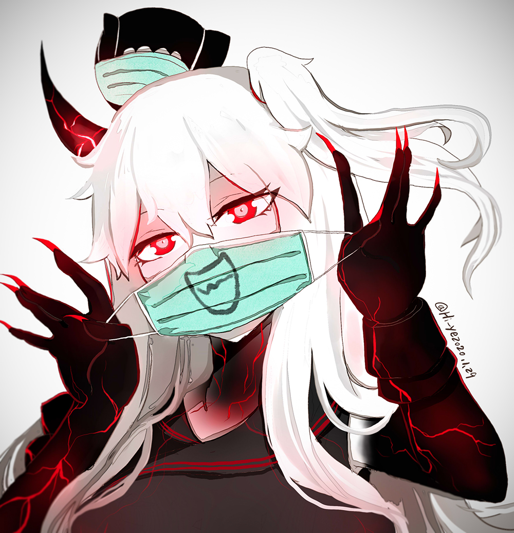 1girl, aircraft_carrier_hime, black_dress, dress, floating_fortress_(kantai_collection), gauntlets, glowing_veins, hi_ye
