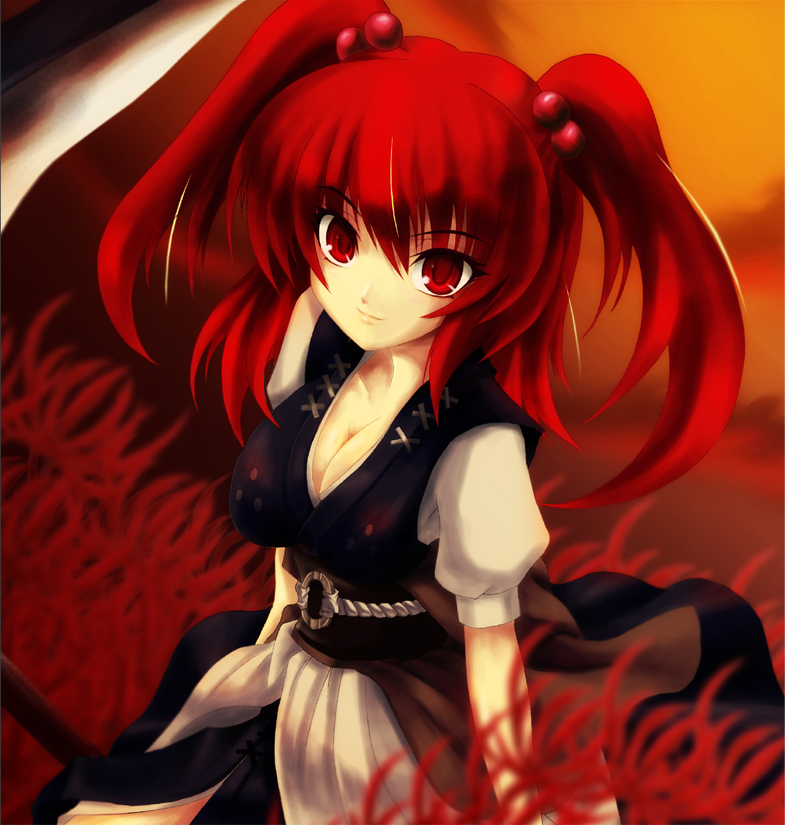 breasts, cleavage, flower, futami_kito, higanbana, kito_(pixiv98689), onozuka_komachi, red