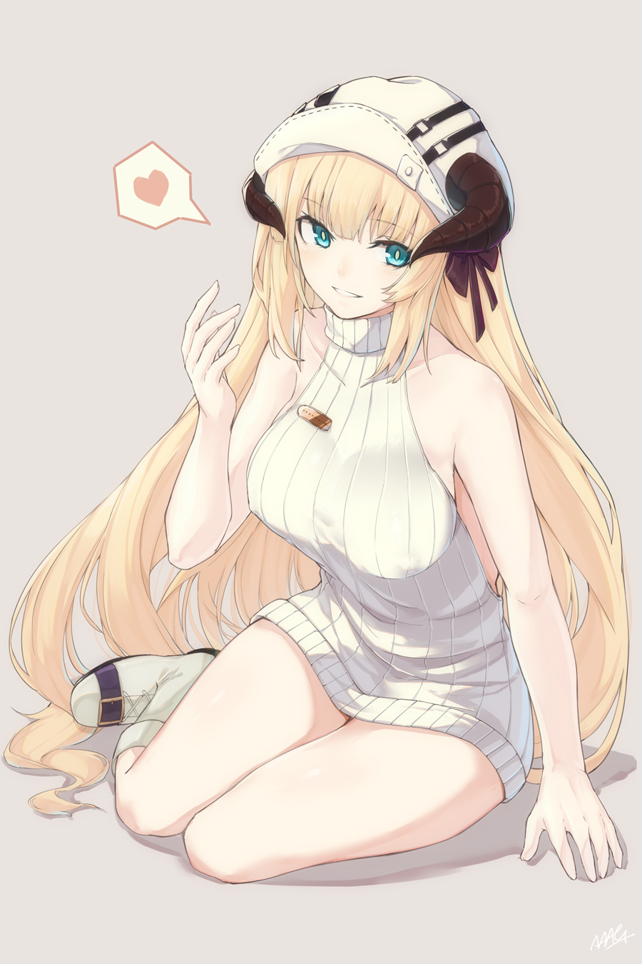 1girl, alternate_costume, aqua_eyes, arknights, arm_support, bare_arms, bare_shoulders, blonde_hair
