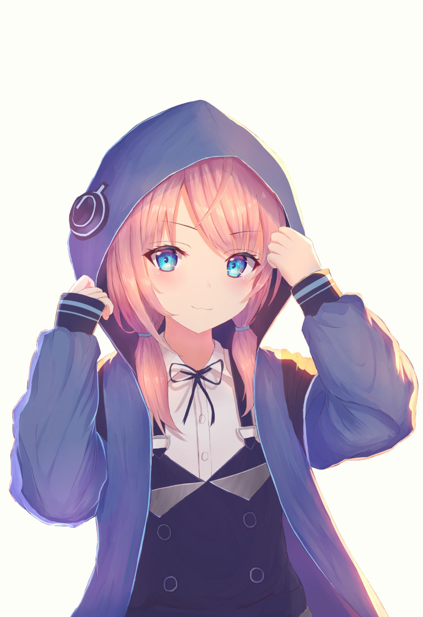 1girl, :3, absurdres, arknights, blonde_hair, blue_eyes, blue_hoodie, blue_poison_(arknights)
