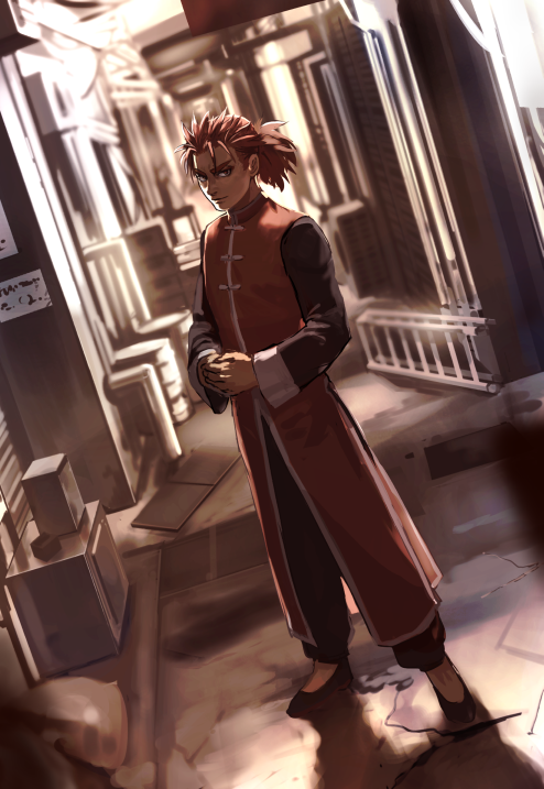 1boy, changpao, chinese_clothes, closed_mouth, fate/grand_order, fate_(series), full_body, hands_clasped
