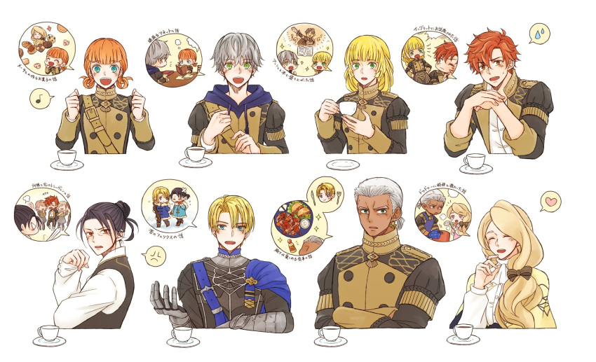 3girls, 5boys, annette_fantine_dominic, apron, ashe_ubert, black_hair, blonde_hair, blue_eyes