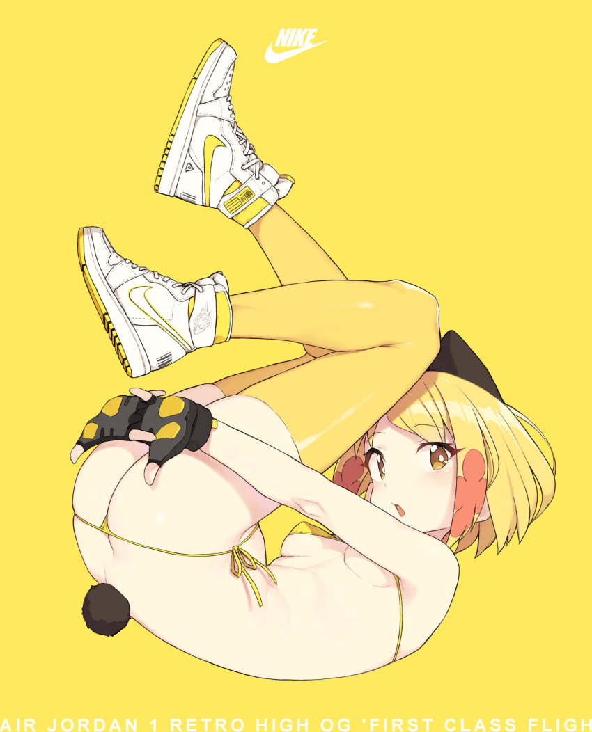 1girl, absurdres, air_jordan, ass, bikini, blonde_girl_(cloba), blonde_hair, breasts