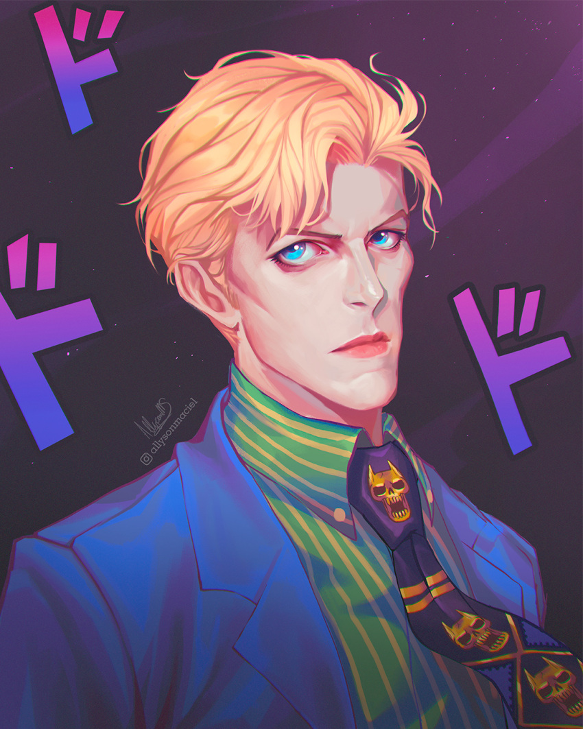 1boy, al_santos, blonde_hair, blue_eyes, collared_shirt, david_bowie, diamond_wa_kudakenai, formal
